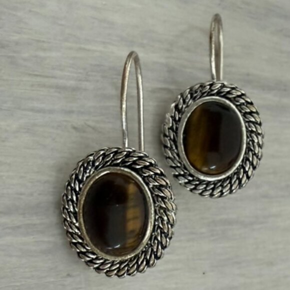 Avon Jewelry - Vintage Avon Silvertone Tiger's Eye Earrings, Pierced,  Wire Closure